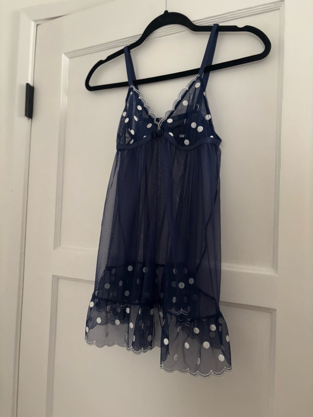 Y2K Navy Polka Dot Mesh Babydoll Chemise - Victoria Secret